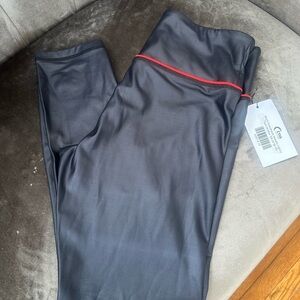 ZYIA Black Metallic Leggings with Red Detail